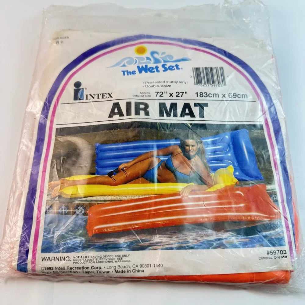 VTG Intex The Wet Set Inflatable Air Mat Pool Float Orange Raft 72x27 1992 59703